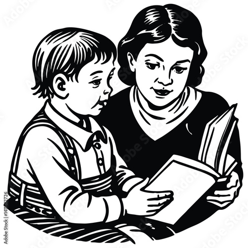Mother and Child Reading a Book Together