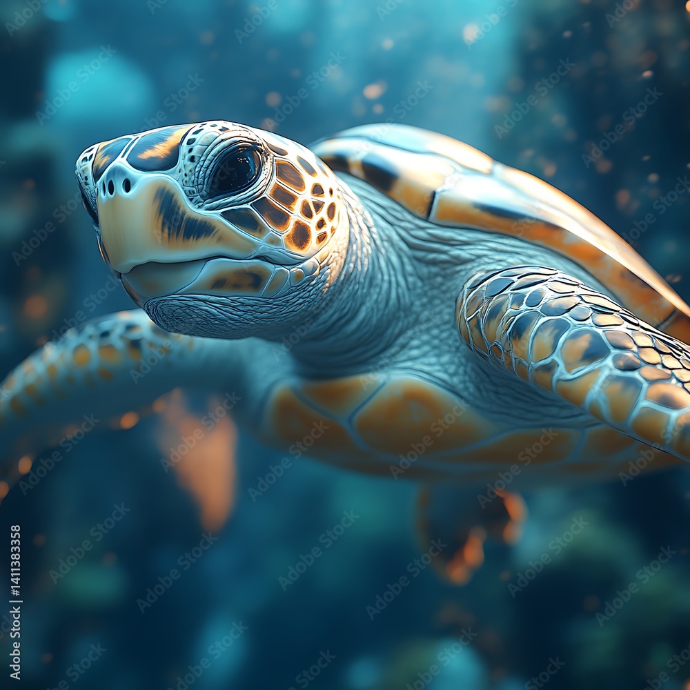 Fototapeta premium Sea turtle swimming underwater.