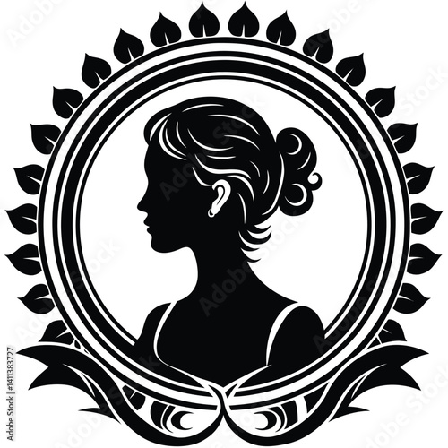 Elegant Black and White Silhouette of a Woman in an Ornate Frame