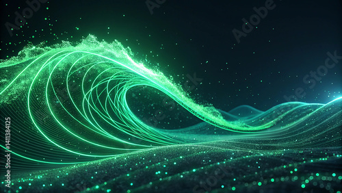 Luminous Green Wave on Dark Canvas