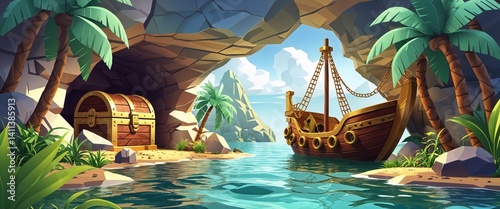 Wallpaper Mural hidden treasure cave beneath the island 3d render scene video game concept background illustration digital artwork Torontodigital.ca