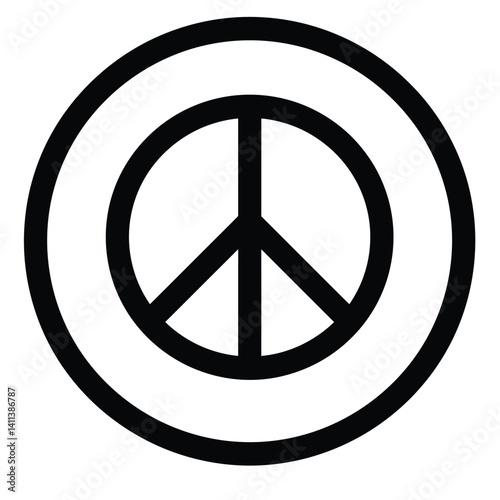 Peace Symbol In Circle Black And White Design Element Peaceful Protest Concept