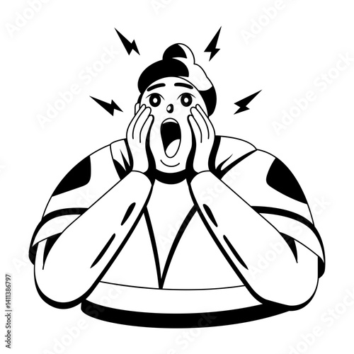 A glyph illustration of shocked character 
