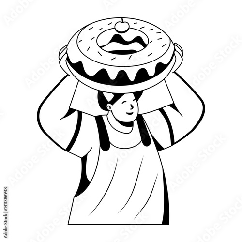 A glyph illustration of a baker make a sweet dessert 
