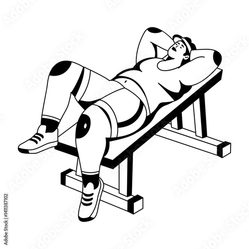 A glyph illustration of a character resting in gym 

