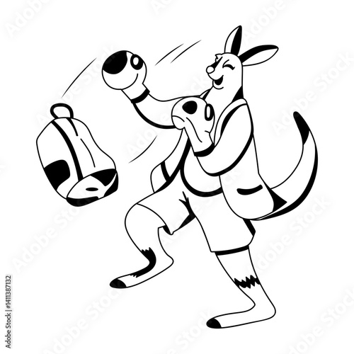 Kangaroo boxing illustration in glyph style 
