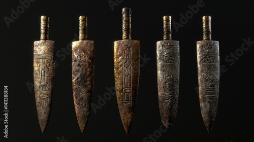 Ancient Egyptian Dagger Collection on Dark Background