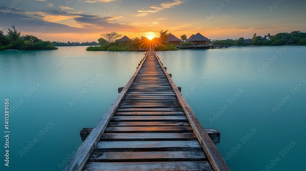 Fototapeta premium Sunrise Wooden Pier Over Calm Water
