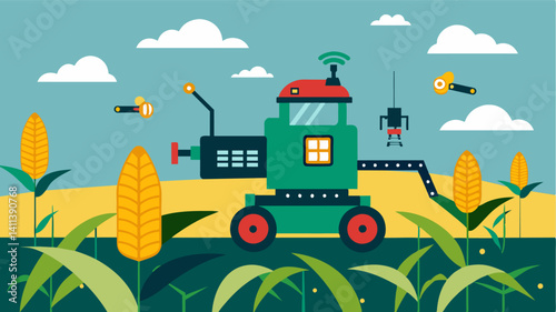 From a small family farm to a large commercial operation robotic corn harvesters are a gamechanger for any agricultural setting providing a more efficient and profitable harvest.. Vector illustration