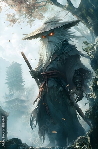 Samurai cat illustration 
