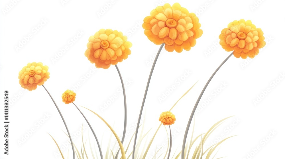 Obraz premium cute cartoon craspedia flower isolated on white background 