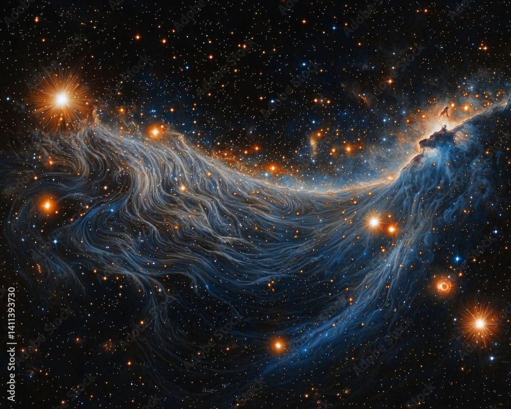 Fototapeta premium mesmerizing cosmic scene with swirling blue nebula and bright stars creates sense of wonder