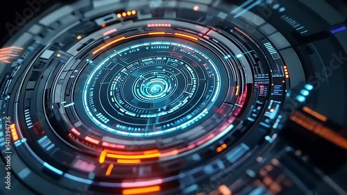 Wallpaper Mural Futuristic circular interface design with glowing elements and intricate patterns in a tech environment Torontodigital.ca