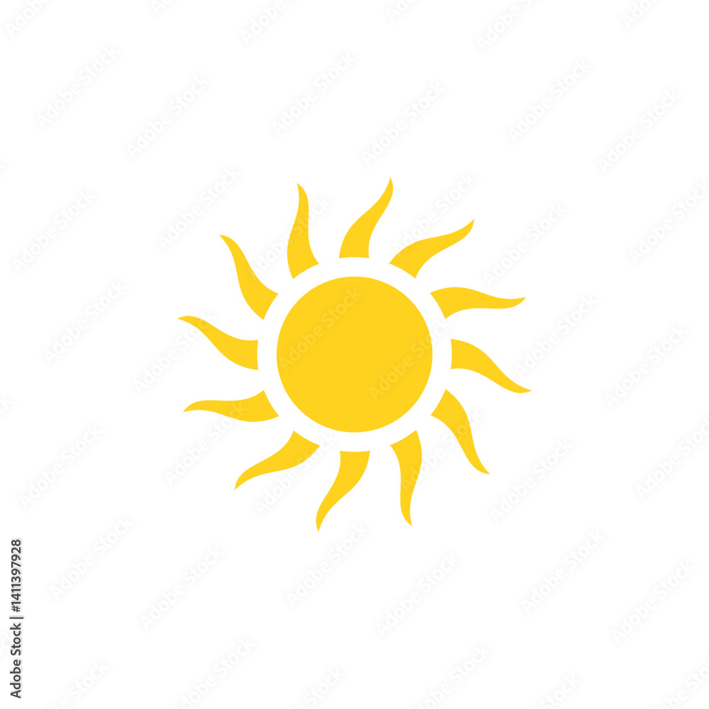 Bright sun vector icon illustration with yellow and orange rays symbolizing warmth, sunlight, and summer Bright sun vector icon illustration with yellow and orange rays symbolizing warmth, sunlight, and summer