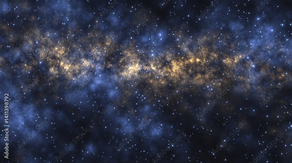 Fototapeta premium Spectacular view of a galaxy's star-filled core surrounded by blue cosmic dust.