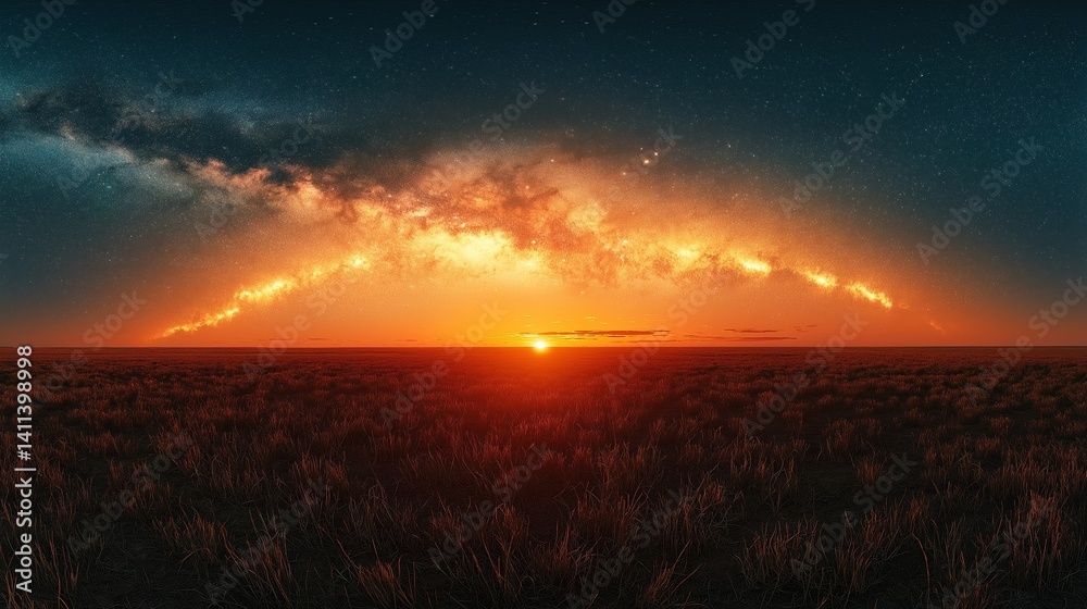 Fototapeta premium Photorealistic Milky Way with glowing bands on plain sky,generative ai illustration