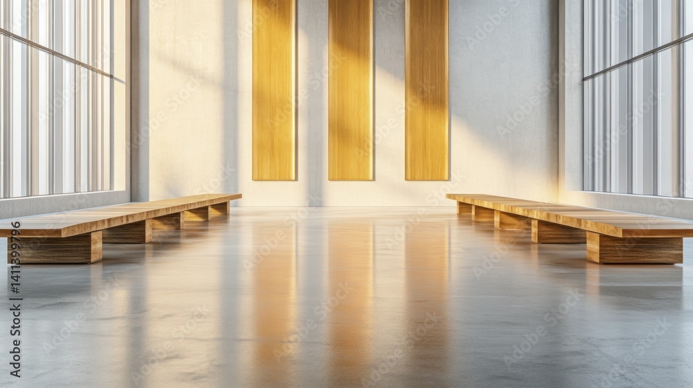 Obraz premium Modern Waiting Area with Wooden Benches
