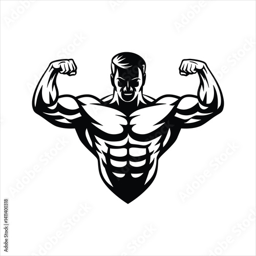 Bodybuilder Flexing Muscles – Fitness Gym Silhouette Vector Illustration