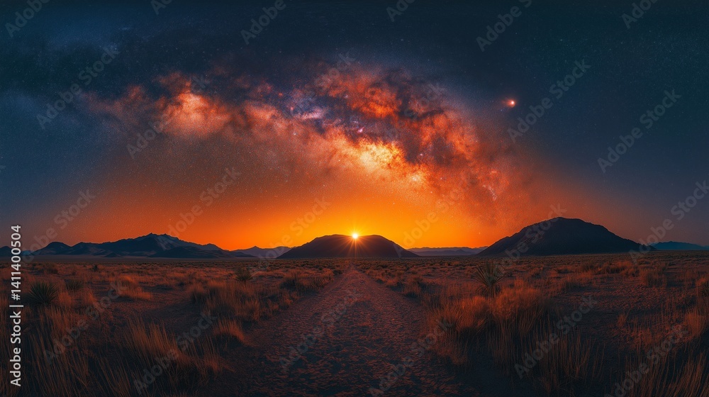 Fototapeta premium Ultra sharp photo of Milky Way over silent desert horizon no background elements,generative ai illustration