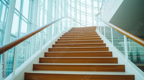 Modern Wooden Staircase in a Light-Filled Building