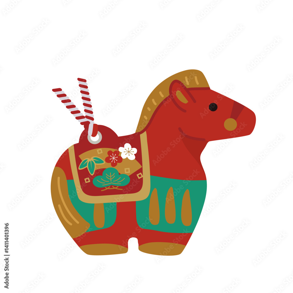 十二支の置物　干支の土鈴のイラスト　午年 2026年　赤
