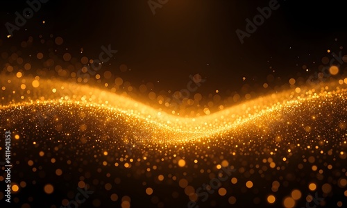 Abstract particle wave on black background.