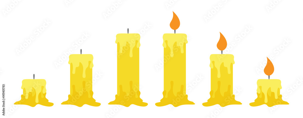 Collection of Lit and Unlit Candles in Various Shapes, Isolated on Transparent Background. Collection of Lit and Unlit Candles in Various Shapes, Isolated on Transparent Background.