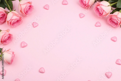 pink roses and hearts on a pink background