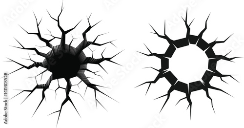 shattered crack explosion graphic for broken glass effects, wall damage, comics impact designs, and destruction themed artwork and digital textures