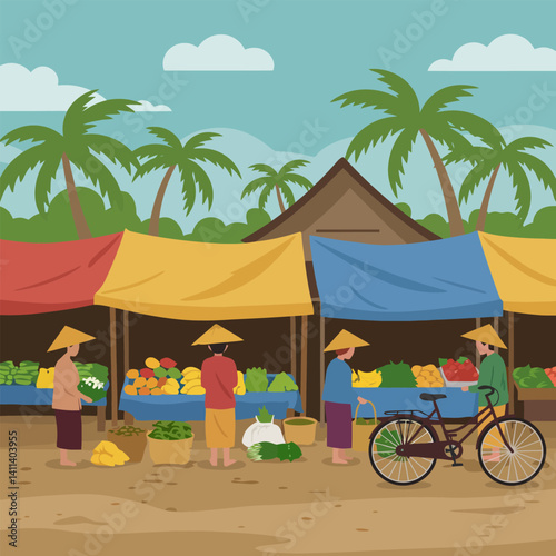 Selling Fresh Produce at Outdoor Market with Vendor