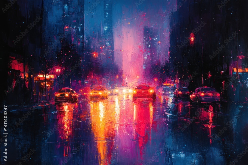 Fototapeta premium Night city street after rain