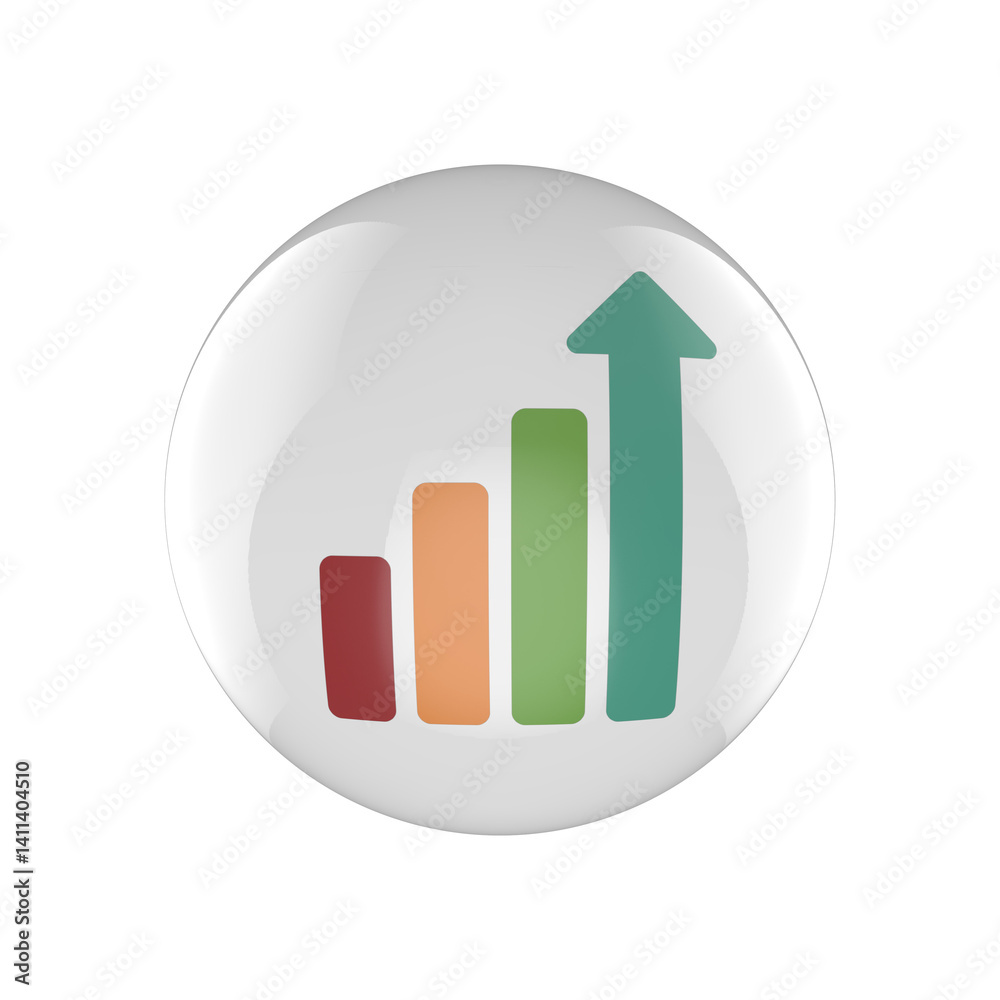 business graph and arrow rounded glossy icon, minimalist symbol design business graph and arrow rounded glossy icon, minimalist symbol design