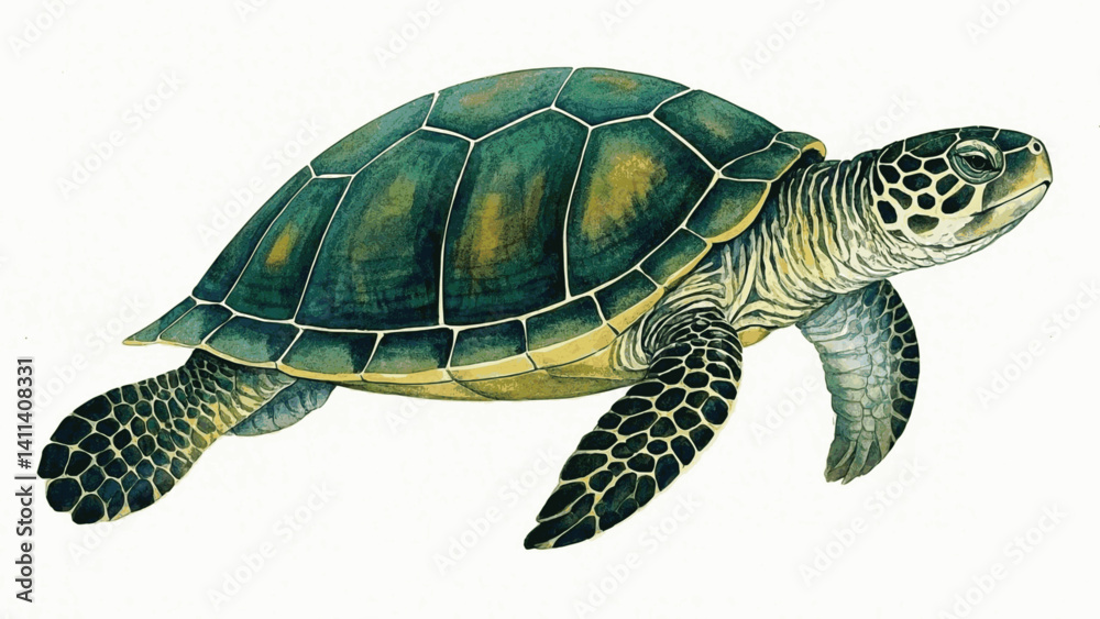 Fototapeta premium Serenade in blue turtle isolated watercolor vector illustration svg