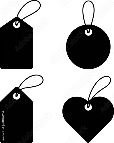 Assorted Black Price Tags Vector Illustration Sale Tags In Different Shapes