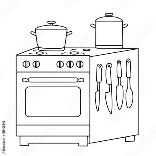 set of kitchen utensils Kitchen icon vector coloring page bold black line art Silhouette