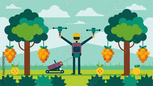 Precision Pruning Equipped with sophisticated sensors and algorithms these autonomous pruners are able to make precise s on each vine enhancing the quality of the gs.. Vector illustration