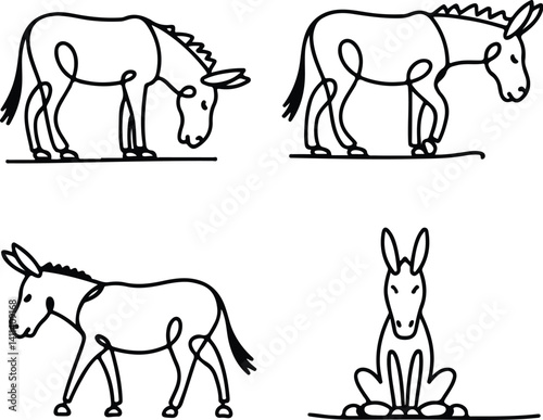 Donkey Line Drawing Silhouette | Minimal Vector Art Continuous Line Donkey Illustration | Isolated Silhouette Design