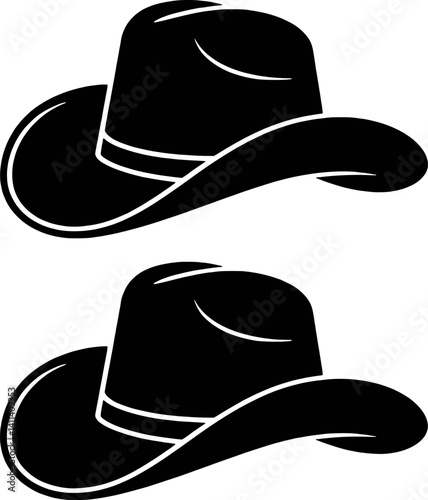 Two Silhouette Cowboy Hats Western Style Icon Classic Symbol Vector Illustration