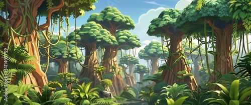 dense jungle with towering trees and vines 3d render scene video game concept background illustration digital artwork