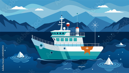 A research vessel exploring the depths of the ocean utilizing its data navigation system to map out previously uncharted territories.. Vector illustration