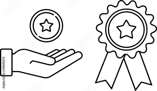 Receiving Star Achievement Award Outline Icon Design Reward Concept Isolated