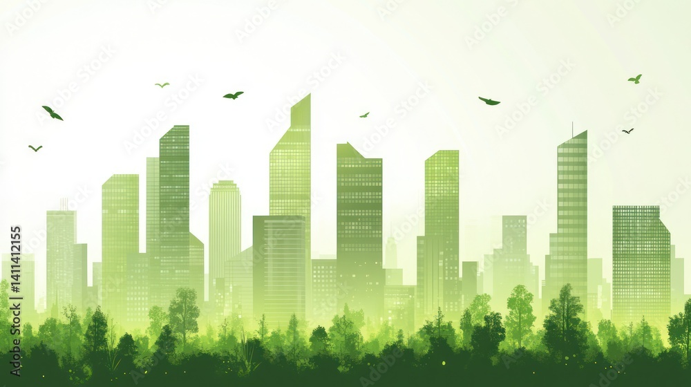 Eco-Friendly City Skyline with Trees Eco-Friendly City Skyline with Trees