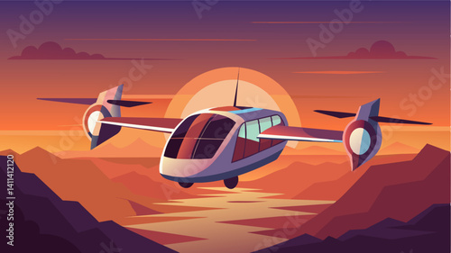 As the moon rose over the horizon the autonomous air taxi soared through the sky its sleek design blending seamlessly into the darkness.. Vector illustration