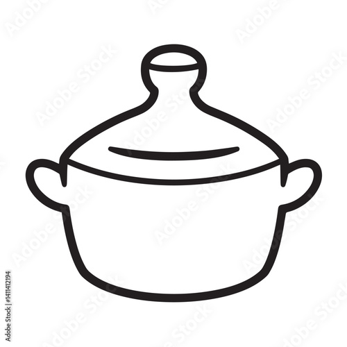 stainless steel pot Kitchen icon vector coloring page bold black line art Silhouette