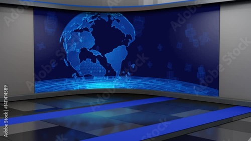 3D Virtual TV Studio News, Backdrop For TV Shows .TV On Wall.3D Virtual News Studio Background