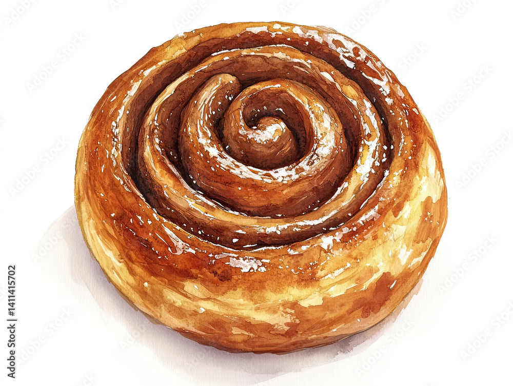 Fototapeta premium Delicious Cinnamon Roll with Swirls and Glaze on White Background