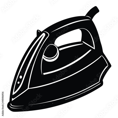 Black and White Vector Illustration of a Classic Iron for Clothes Pressing