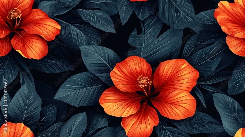 Vibrant Exotic Hibiscus Flowers on Dark Background, Realistic High-Quality Floral Photography for Nature Lovers Vibrant Exotic Hibiscus Flowers on Dark Background, Realistic High-Quality Floral Photography for Nature Lovers