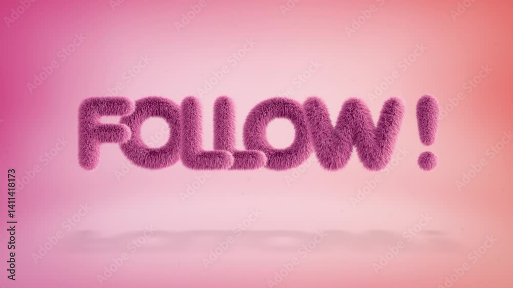 Follow text of 3D pink fluffy letters on a simple gradient background with particles. Looped animation Follow text of 3D pink fluffy letters on a simple gradient background with particles. Looped animation