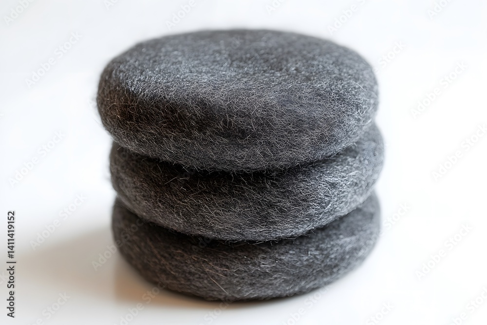 Close-up of a grey wool ball isolated on white background, textured fiber material for knitting or crafting